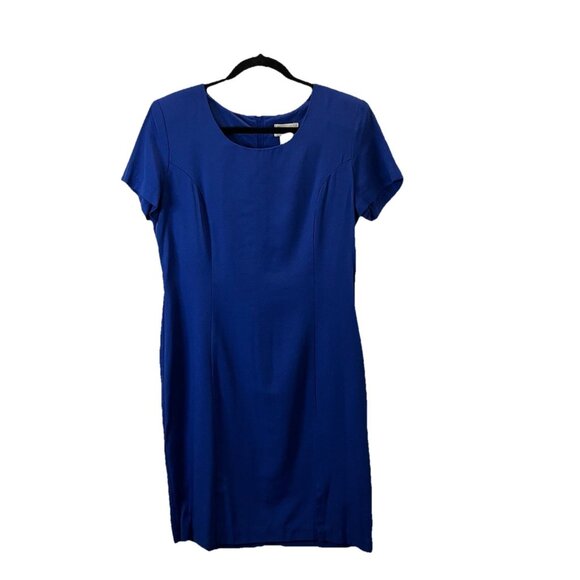 Vintage Jennifer James Blue Sheath Dress Midi Back Zip Womens Size 10 - Picture 1 of 10